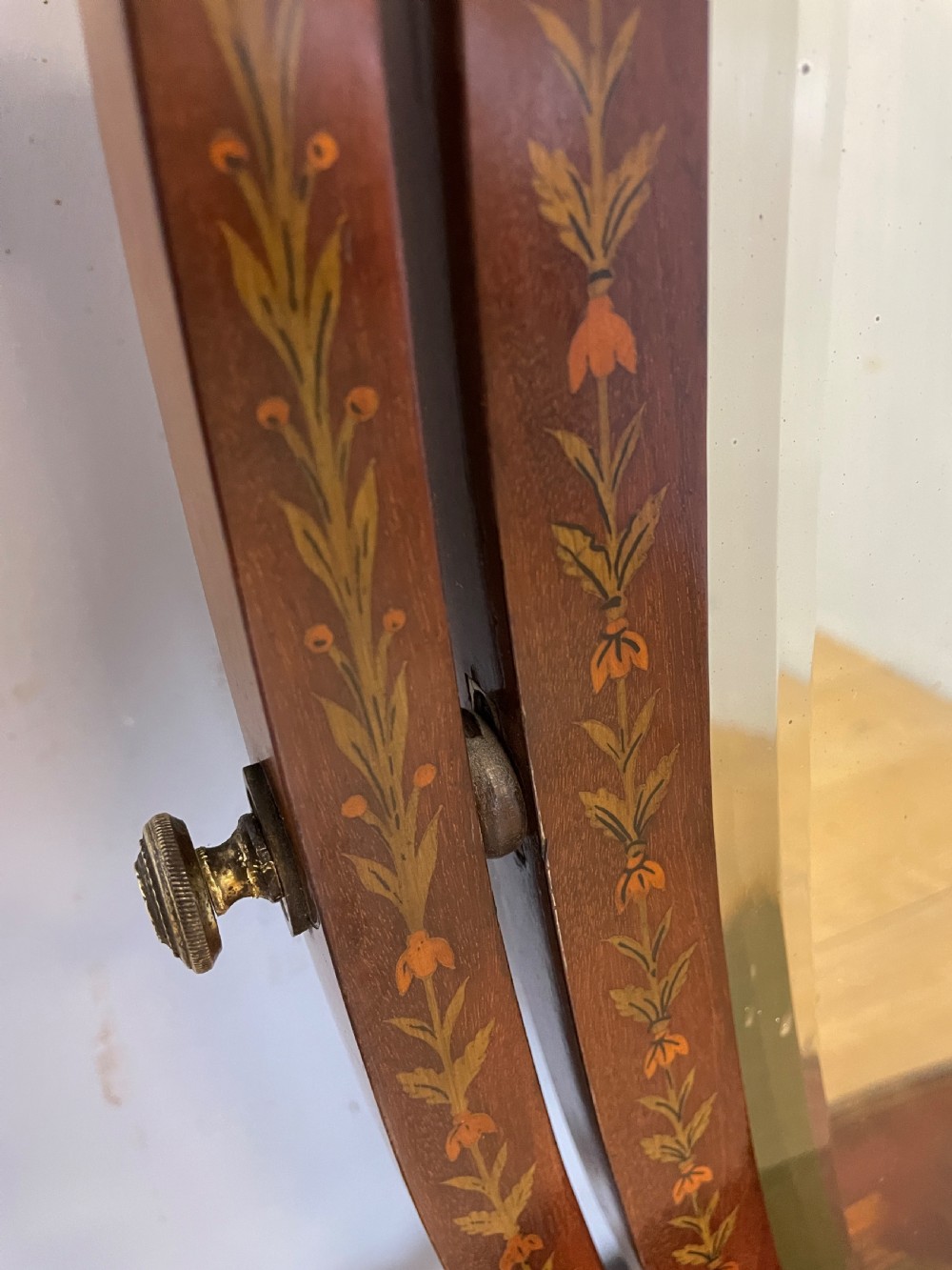 C19TH Sheraton revival mahogany swing mirror with marquetry inlay  View VI