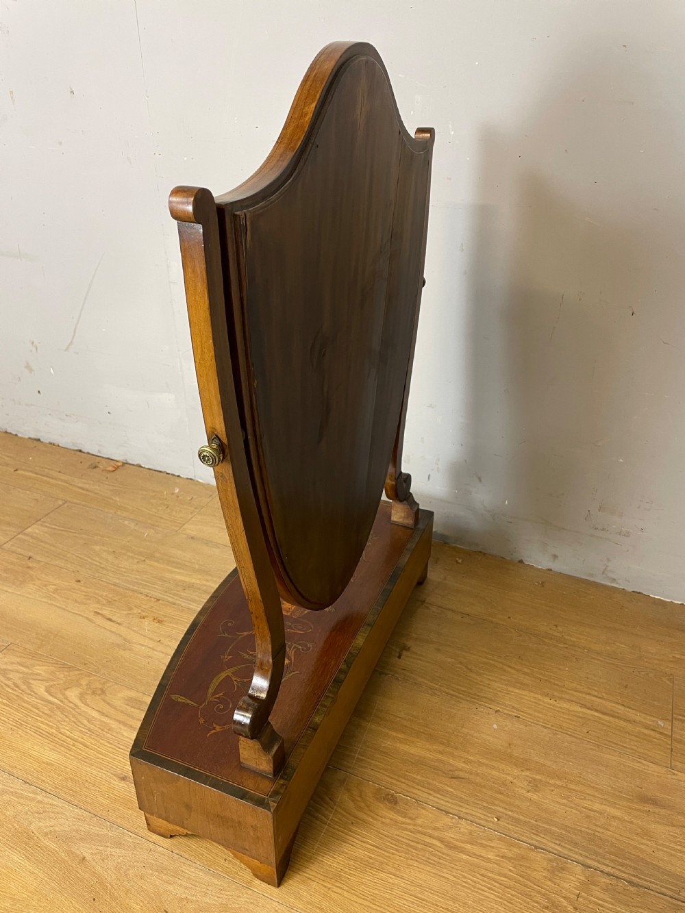 C19TH Sheraton revival mahogany swing mirror with marquetry inlay  View X