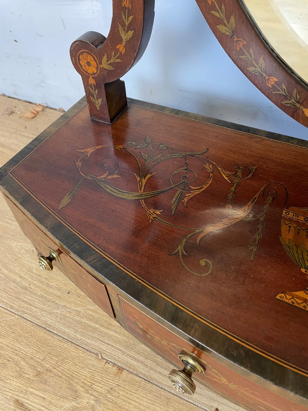 C19TH Sheraton revival mahogany swing mirror with marquetry inlay  View XVI