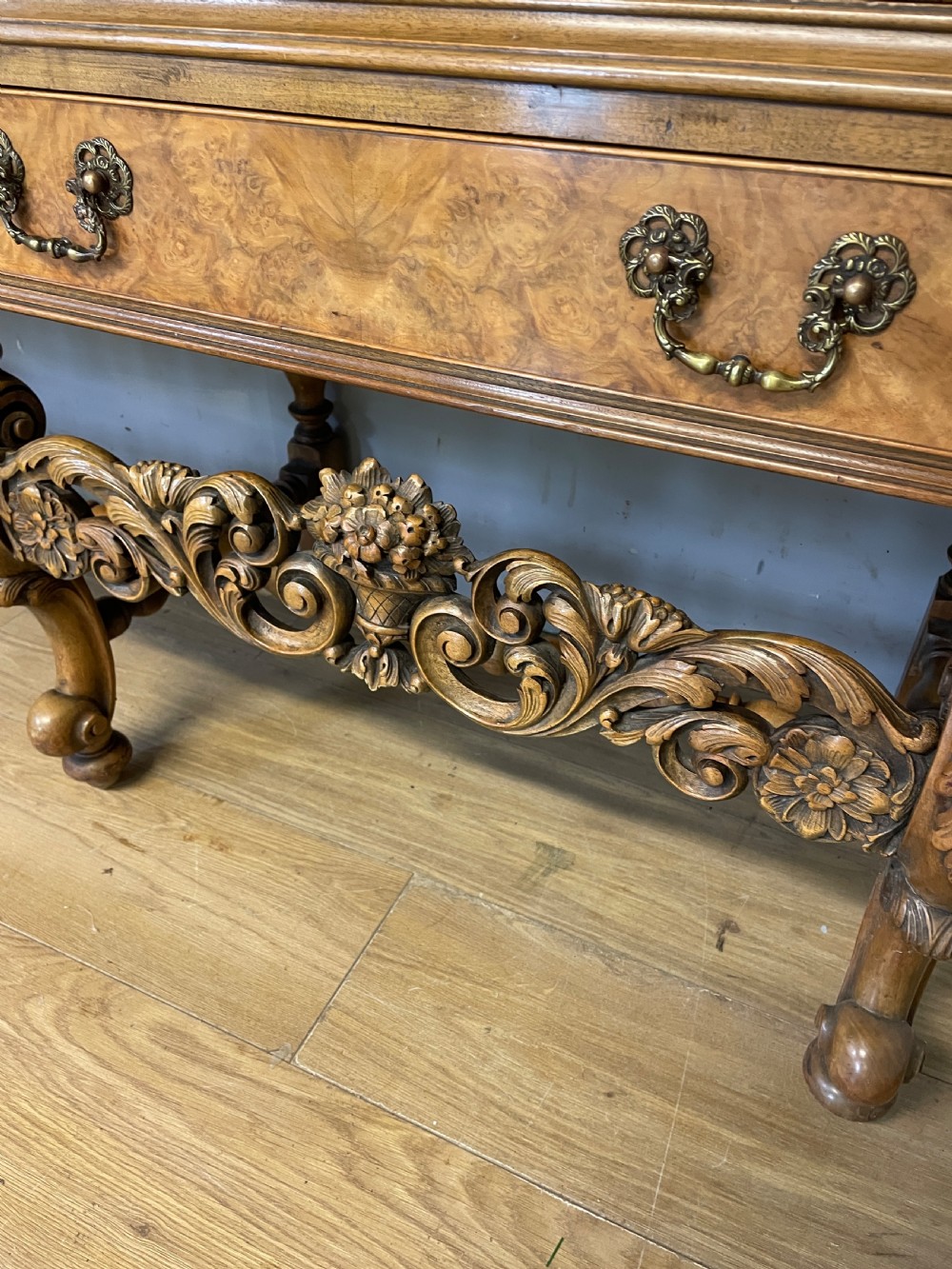 Burr walnut side cabinet on a carved base circa 1920 View VIII
