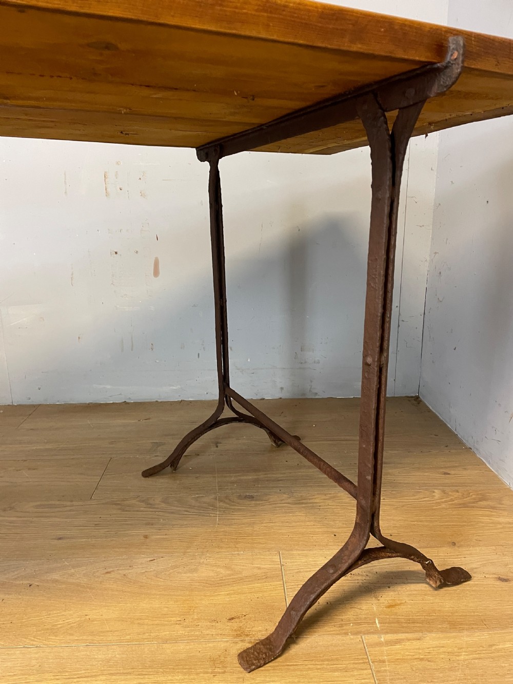 C19TH pine topped trestle table on wrought iron supports  View XII
