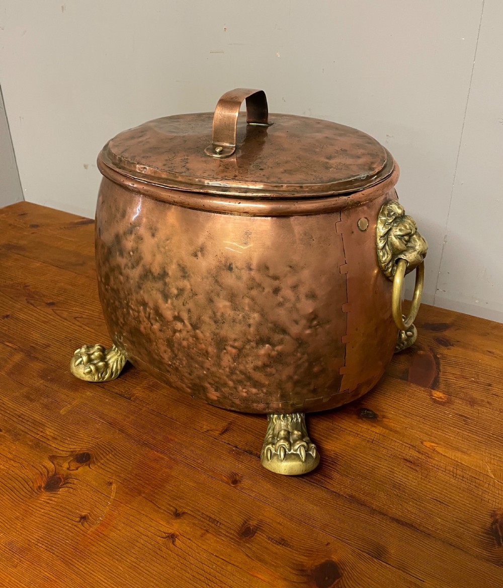 Georgian copper coal box with lid in good original condition  View II