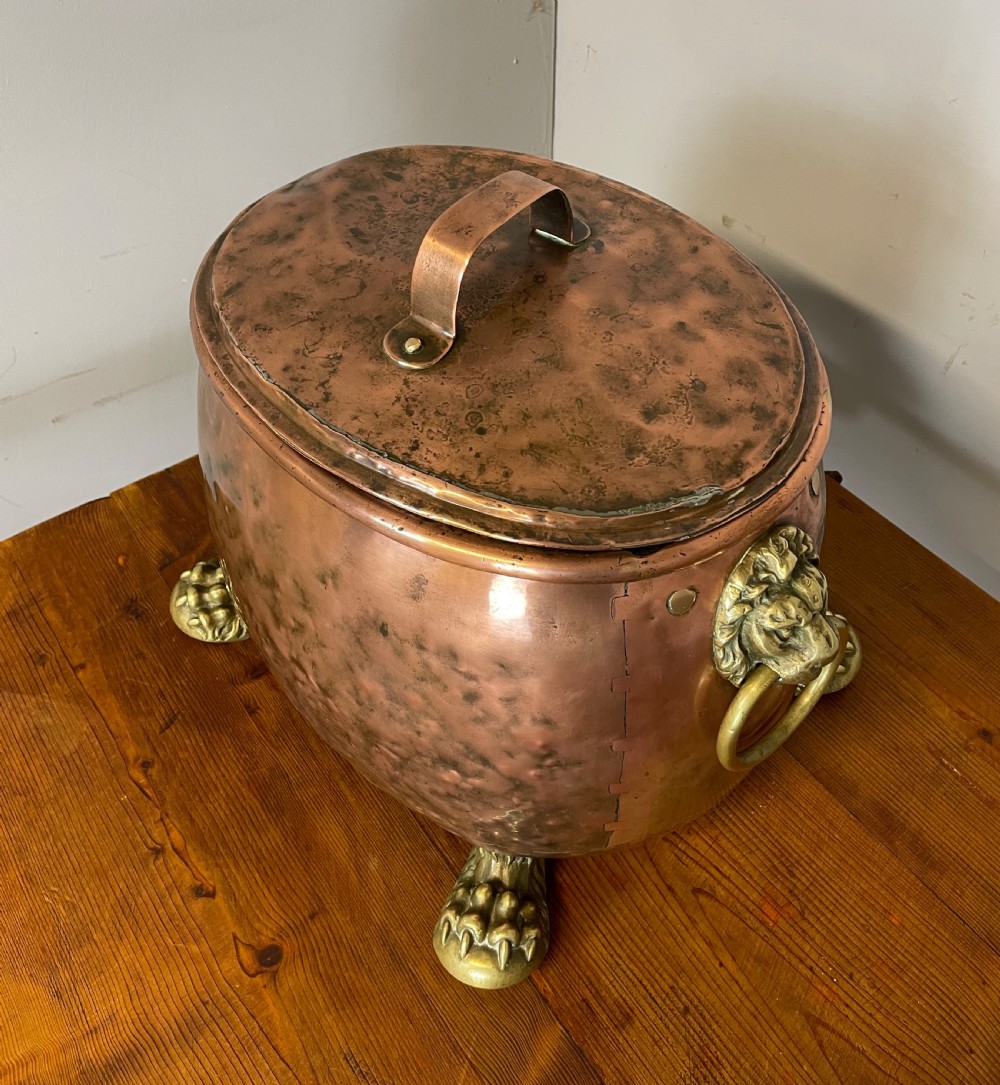 Georgian copper coal box with lid in good original condition  View XIII