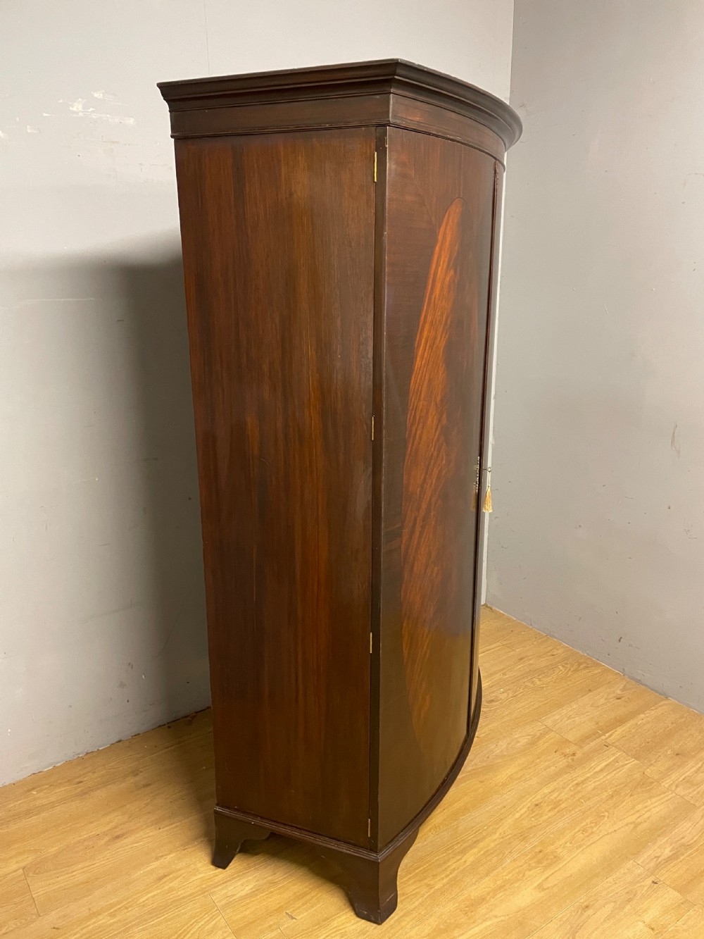 C19TH bow front flame mahogany wardrobe  View VIII