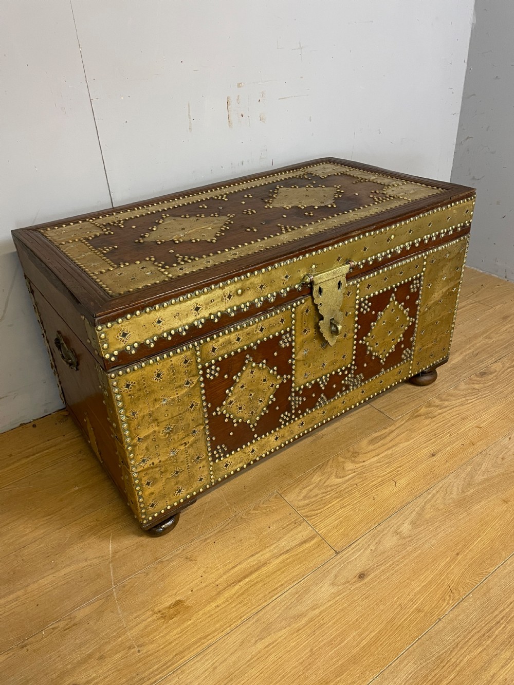 C19TH Zanzibar chest with original brass decoration 