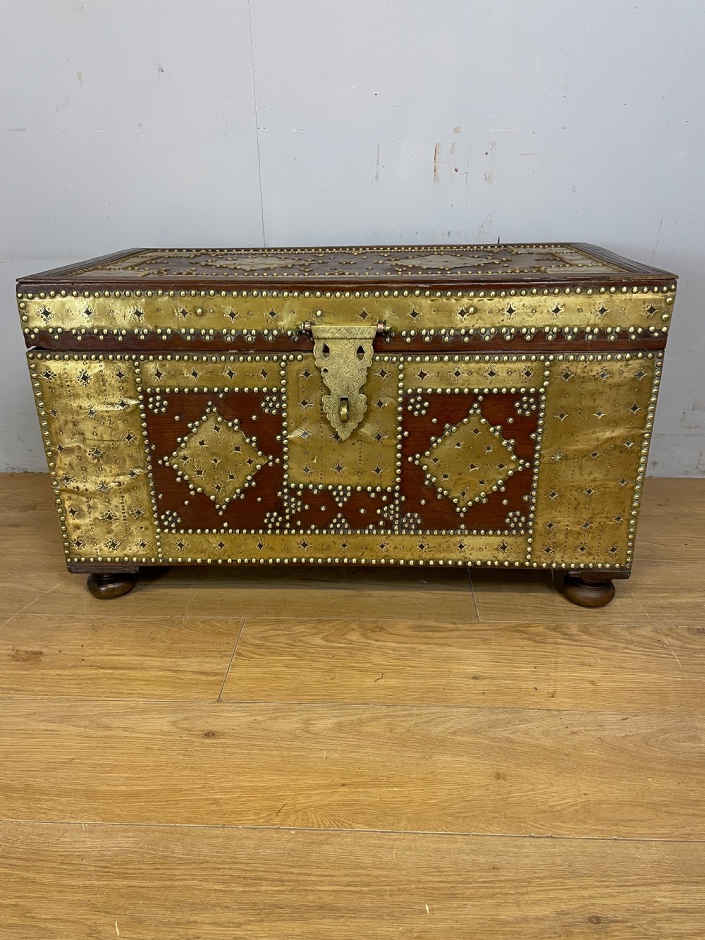 C19TH Zanzibar chest with original brass decoration  View V