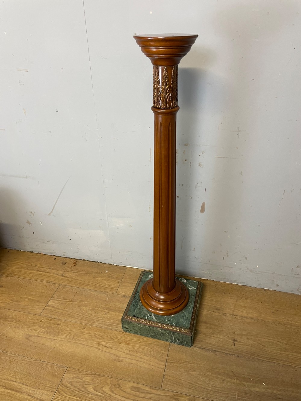 Edwardian mahogany and marble ormolu mounted pedestal torchere with provenance 