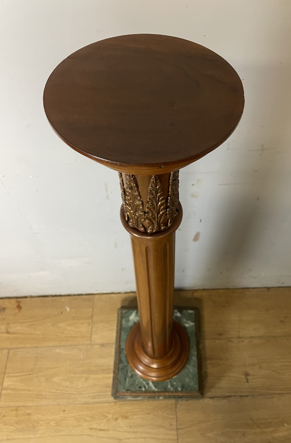Edwardian mahogany and marble ormolu mounted pedestal torchere with provenance  View VII