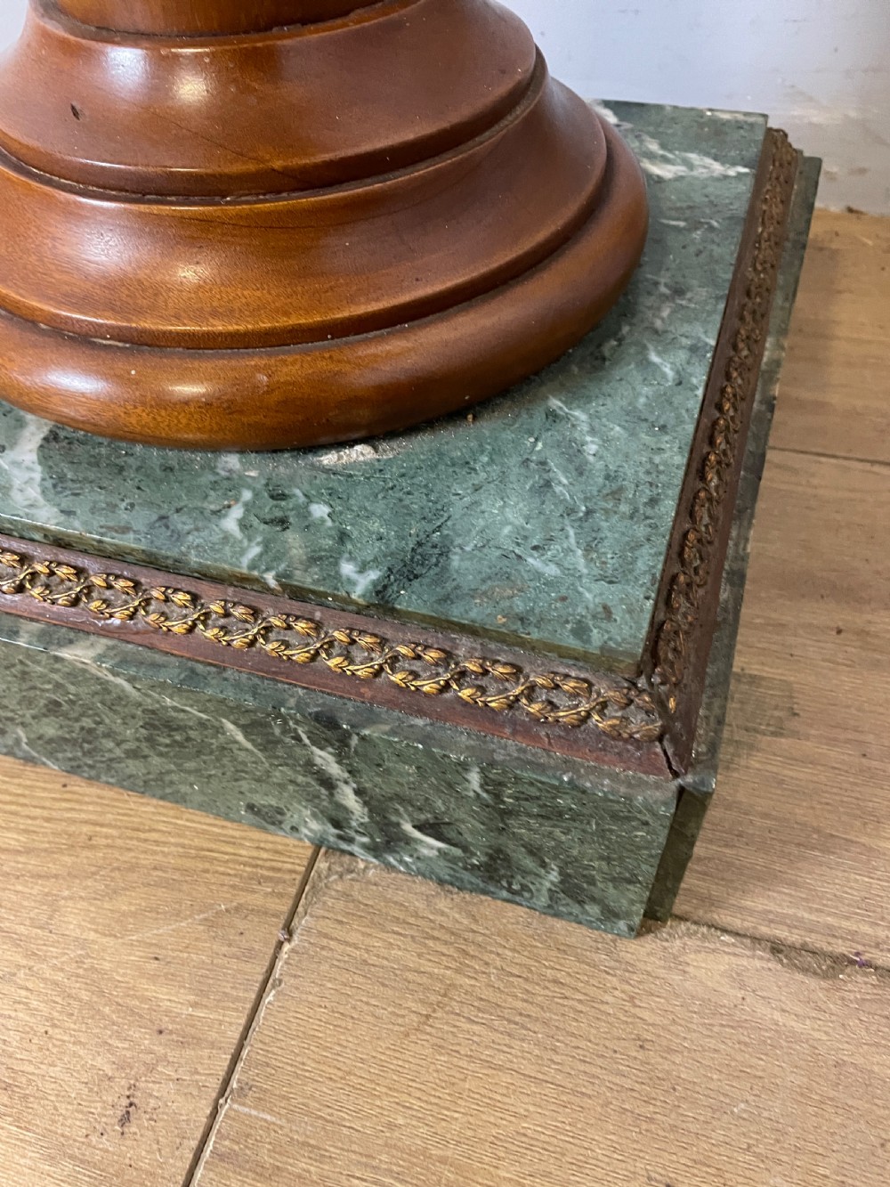 Edwardian mahogany and marble ormolu mounted pedestal torchere with provenance  View VIII