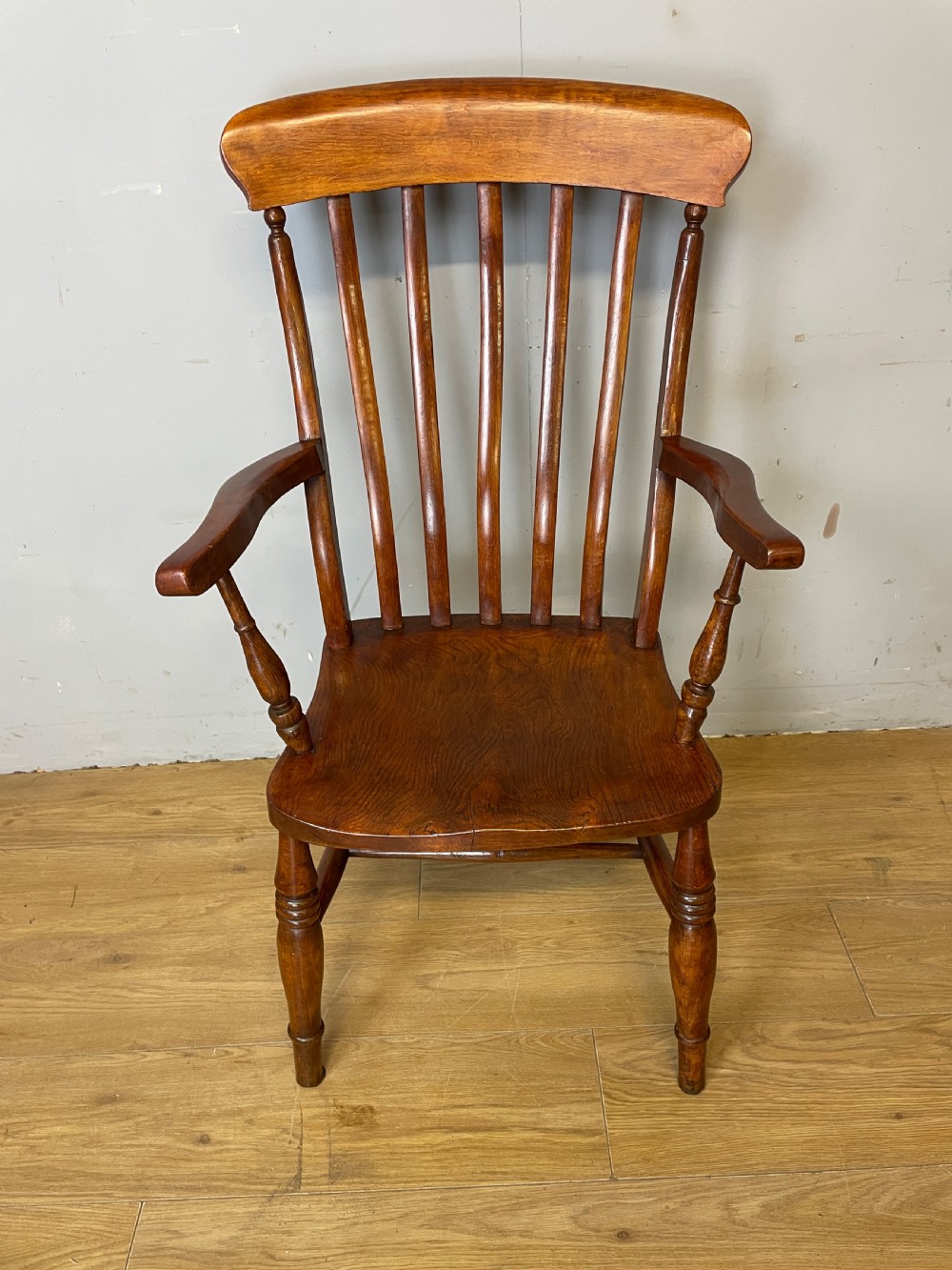 C19TH elm and beech Yorkshire slat back kitchen chair - original condition View II