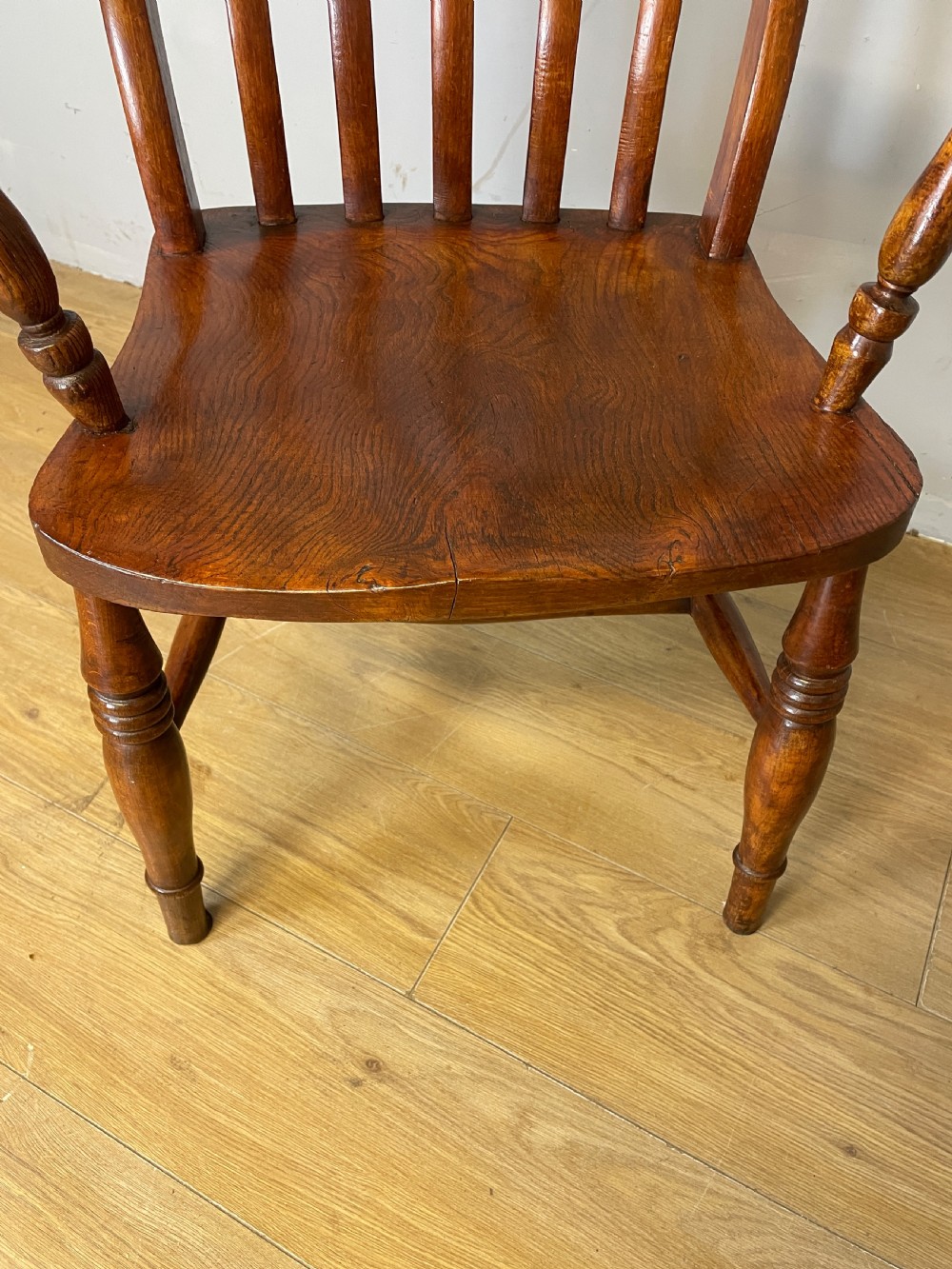 C19TH elm and beech Yorkshire slat back kitchen chair - original condition View IX