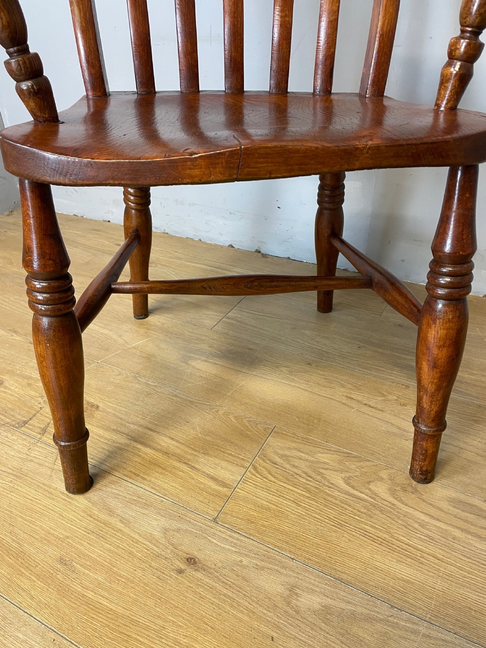 C19TH elm and beech Yorkshire slat back kitchen chair - original condition View X
