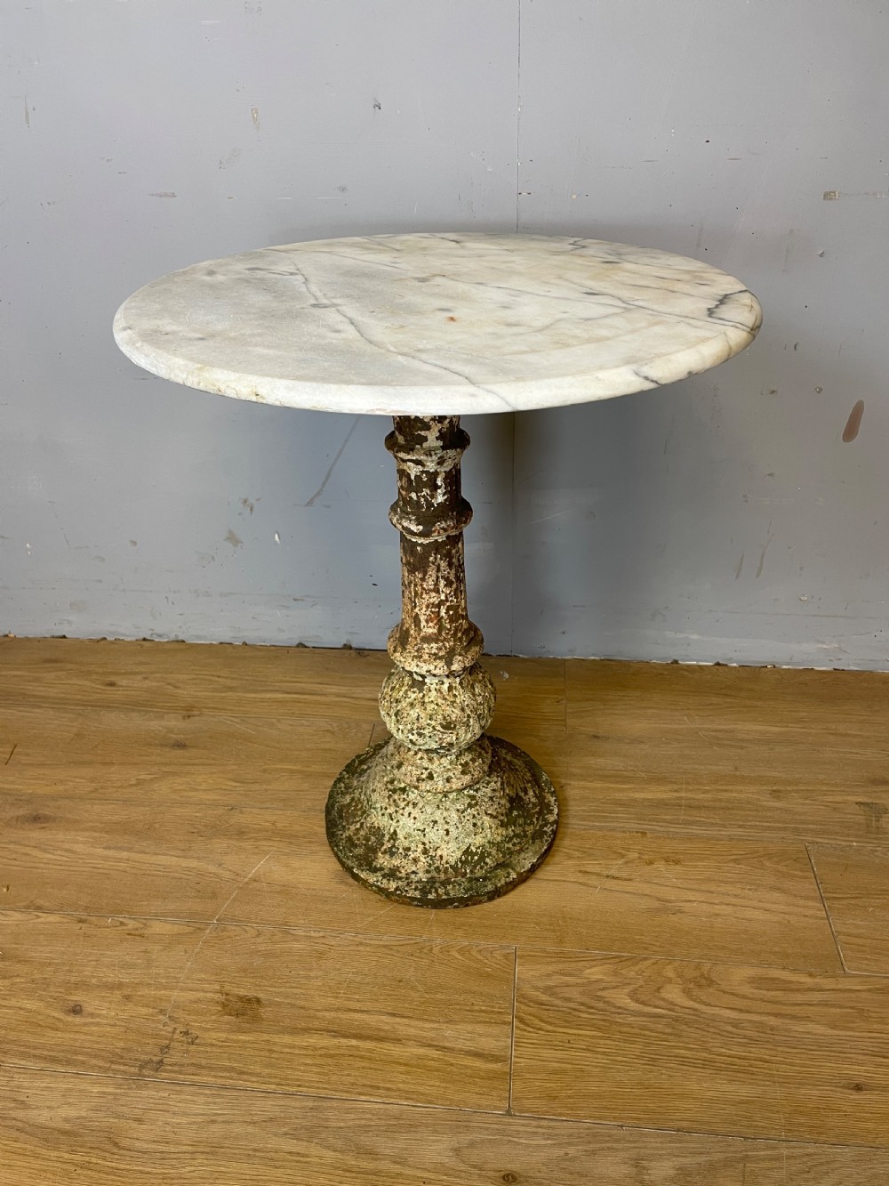 C19TH cast iron table with Carrara marble top 