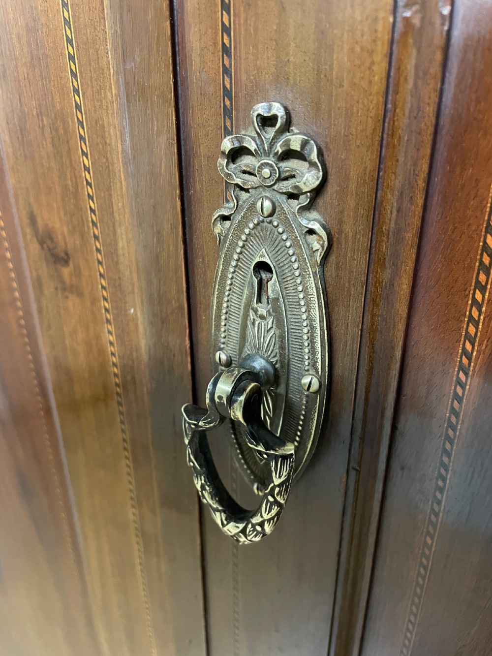 C19TH Sheraton Revival inlaid mahogany double wardrobe  View IV
