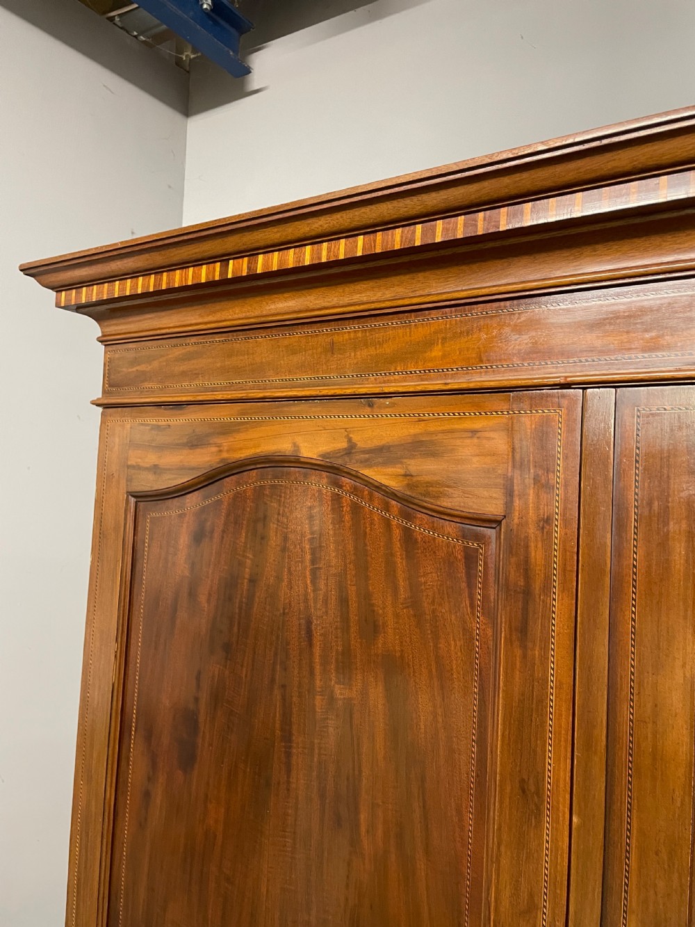 C19TH Sheraton Revival inlaid mahogany double wardrobe  View V