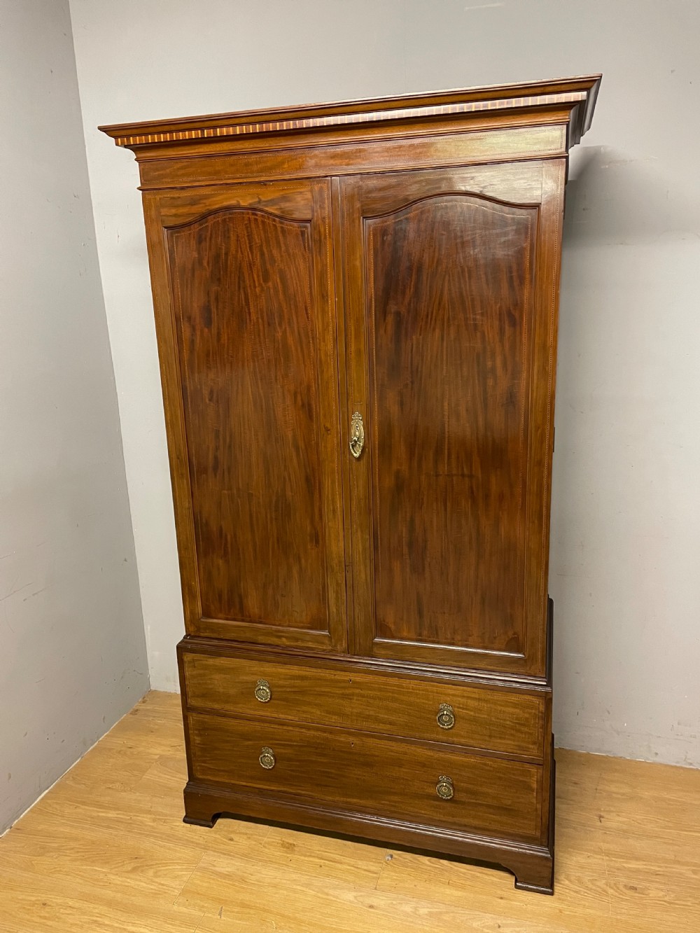 C19TH Sheraton Revival inlaid mahogany double wardrobe  View VI