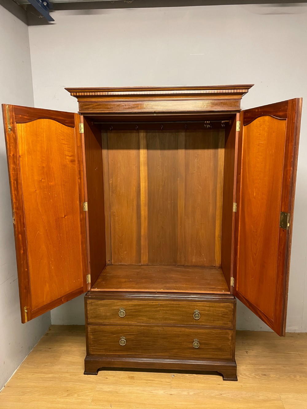 C19TH Sheraton Revival inlaid mahogany double wardrobe  View VII