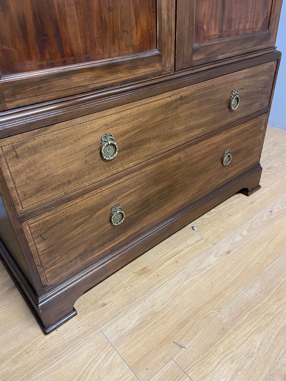 C19TH Sheraton Revival inlaid mahogany double wardrobe  View XI