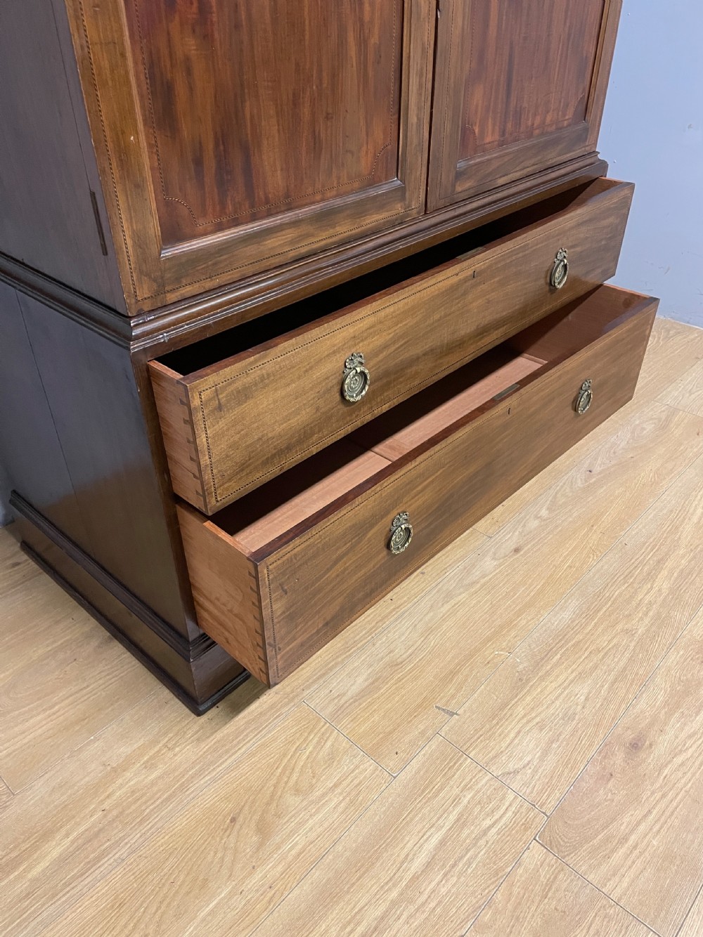 C19TH Sheraton Revival inlaid mahogany double wardrobe  View XII