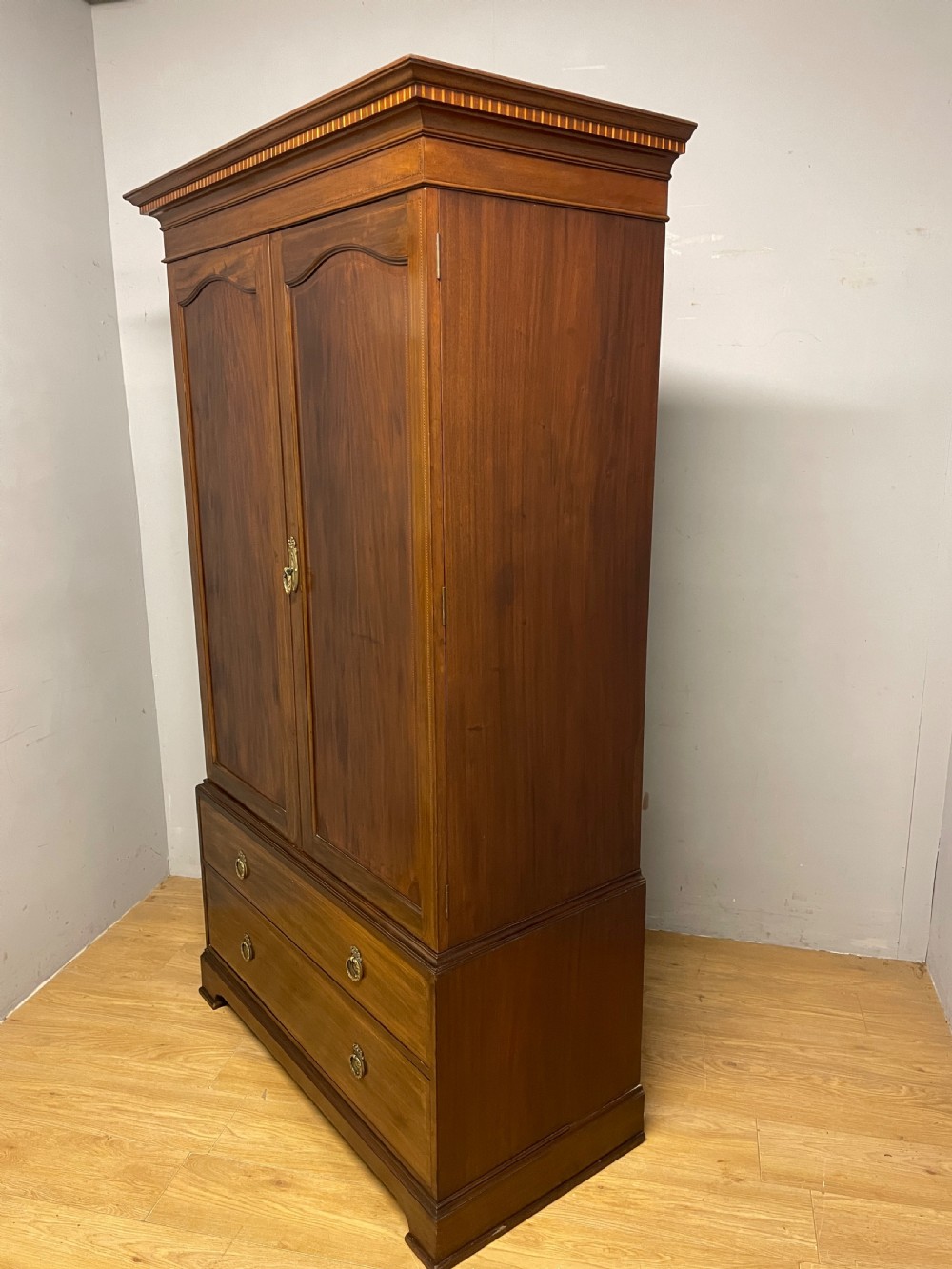 C19TH Sheraton Revival inlaid mahogany double wardrobe  View XIV