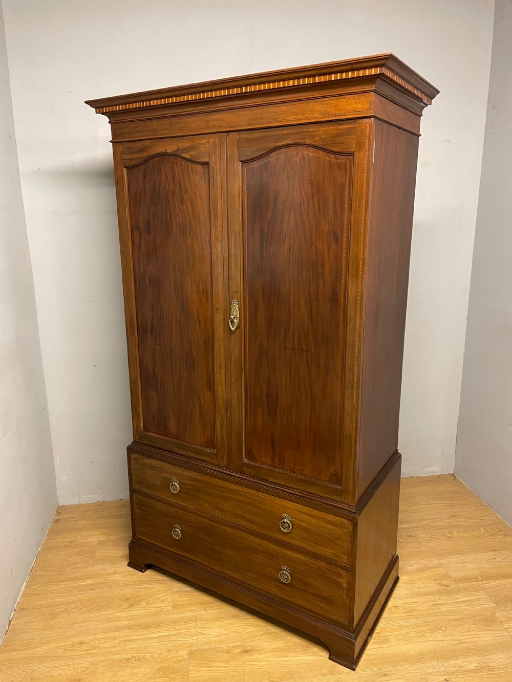 C19TH Sheraton Revival inlaid mahogany double wardrobe  View XV