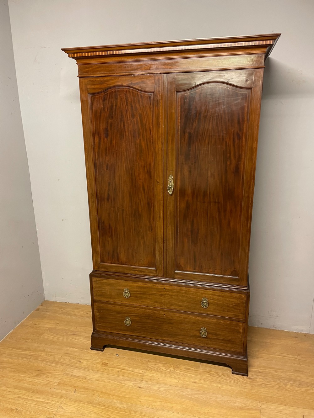 C19TH Sheraton Revival inlaid mahogany double wardrobe  View XIX