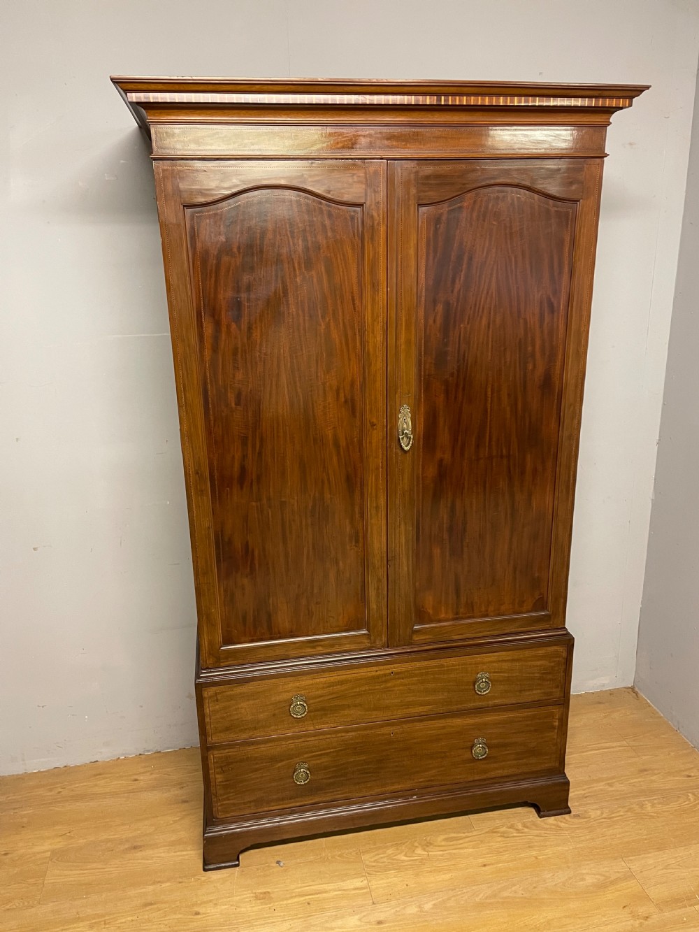 C19TH Sheraton Revival inlaid mahogany double wardrobe  View XX