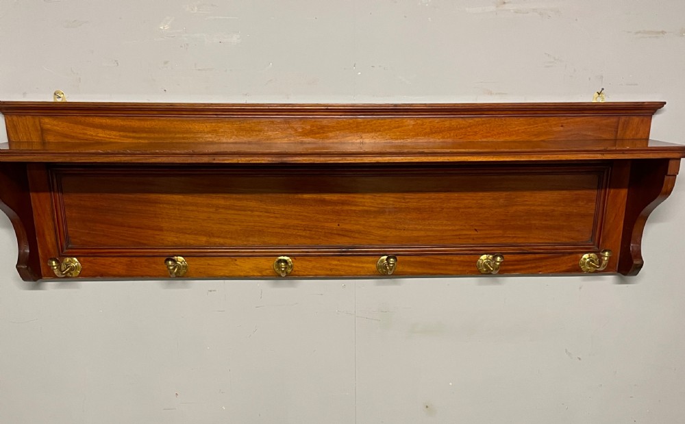 Arts and crafts walnut portmanteau style coat hooks  View II