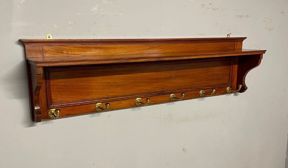 Arts and crafts walnut portmanteau style coat hooks  View III