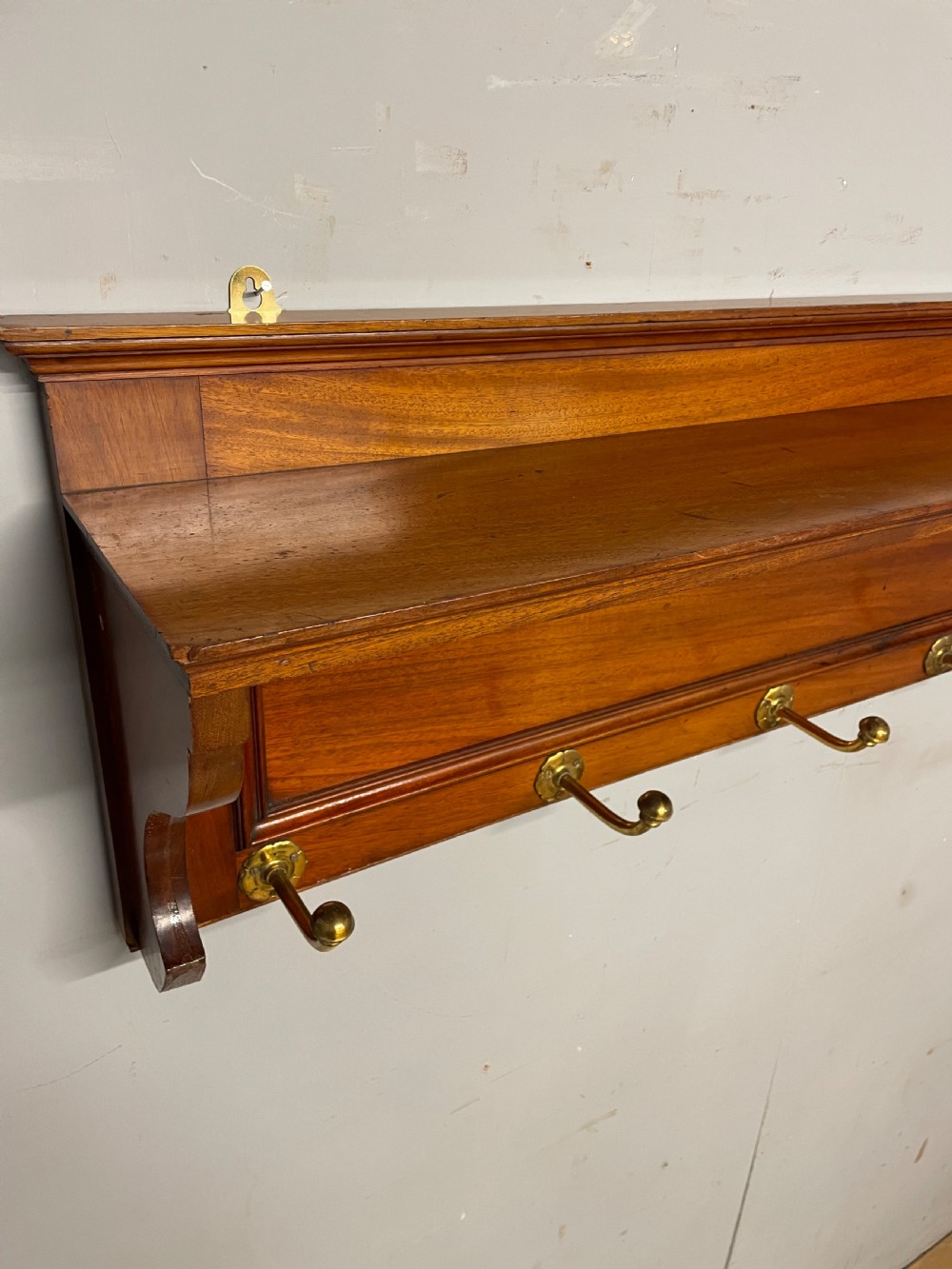 Arts and crafts walnut portmanteau style coat hooks  View VI