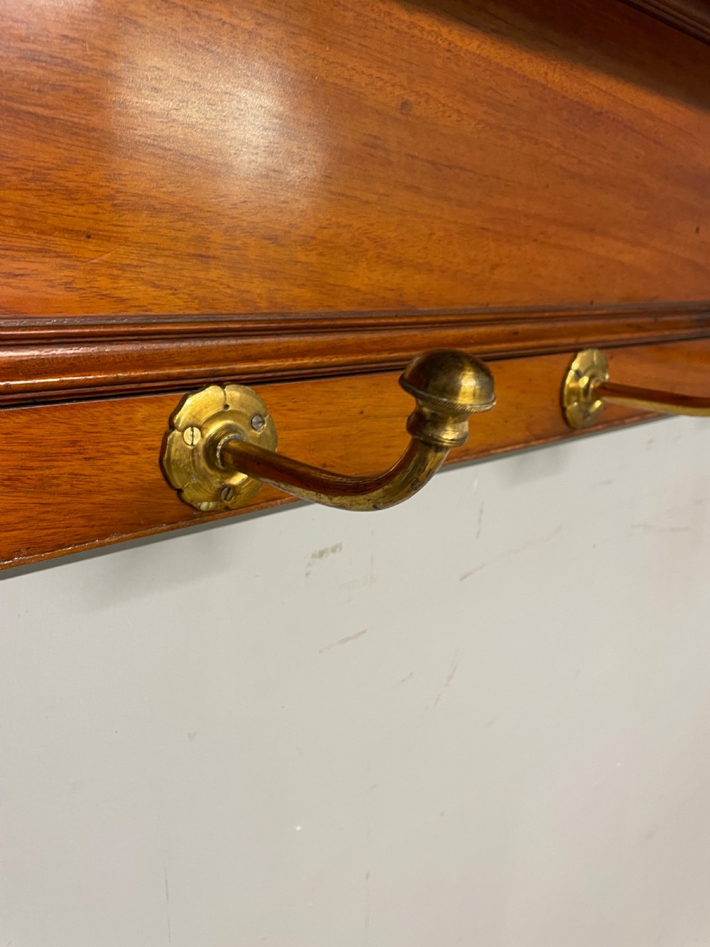 Arts and crafts walnut portmanteau style coat hooks  View VIII