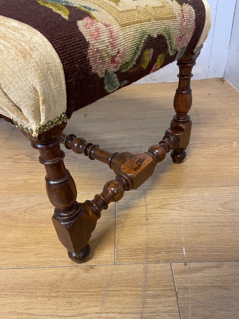 Late C19TH walnut bobbin turned stool  View V