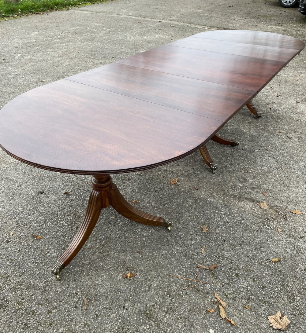 Edwardian solid mahogany three pillar ten foot dining table View III