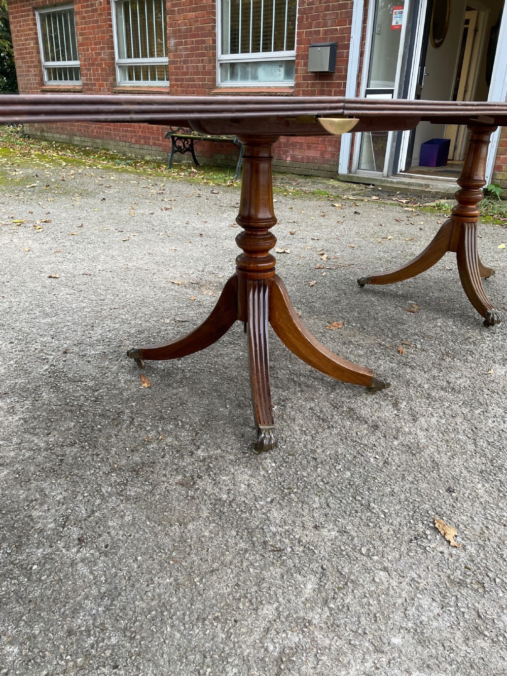 Edwardian solid mahogany three pillar ten foot dining table View V