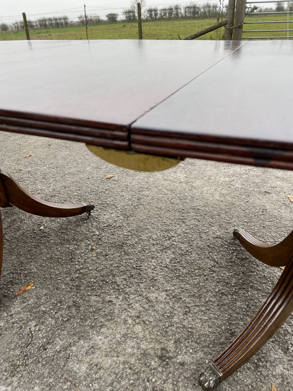 Edwardian solid mahogany three pillar ten foot dining table View VI