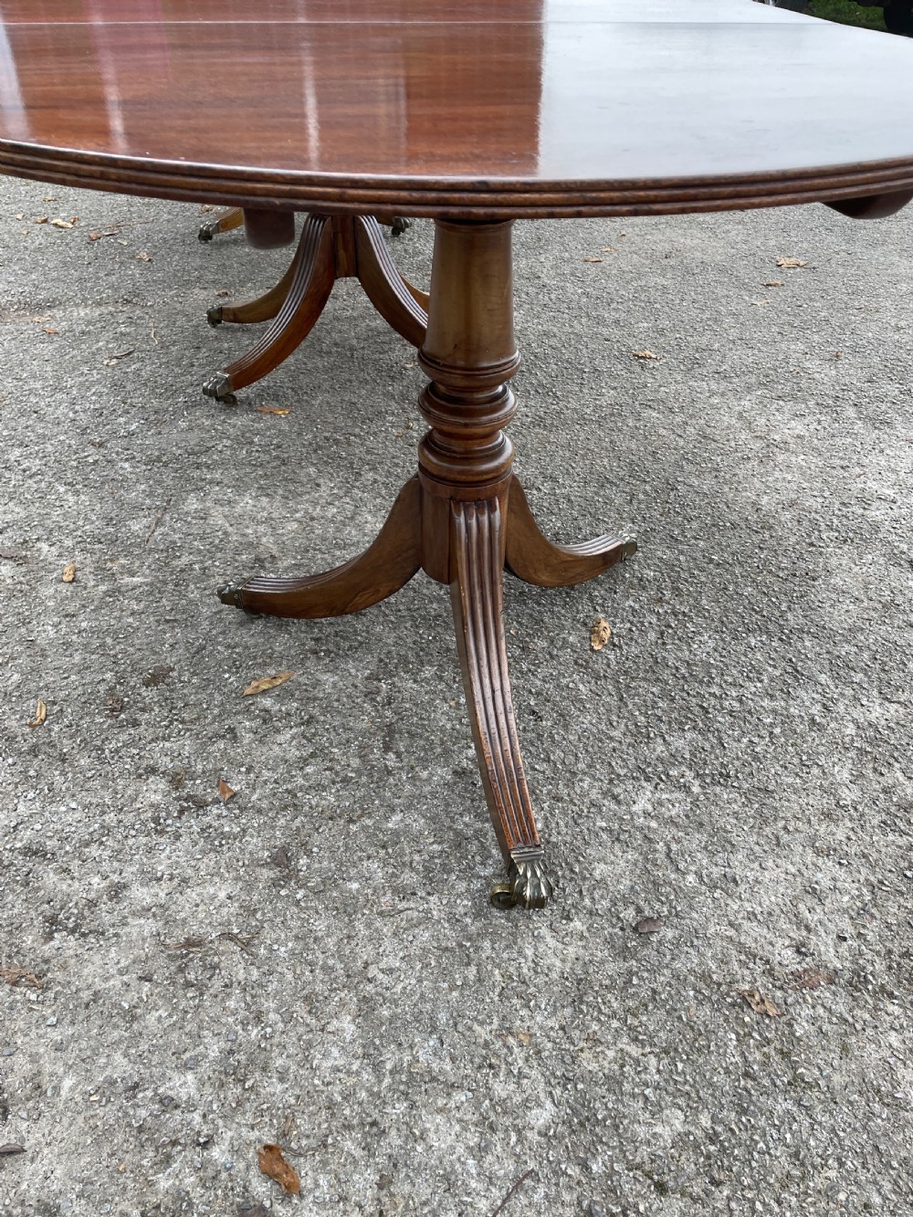 Edwardian solid mahogany three pillar ten foot dining table View IX