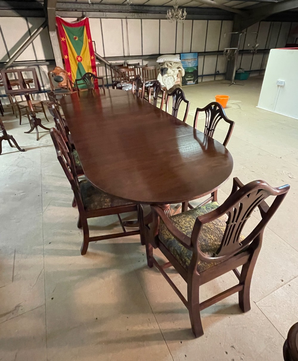Edwardian solid mahogany three pillar ten foot dining table View XIV