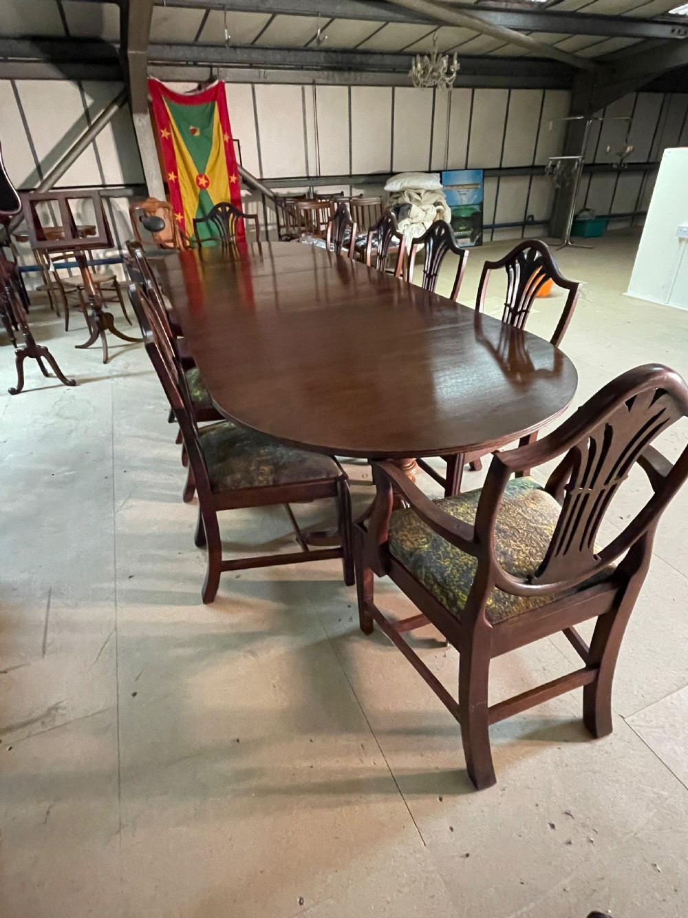 Edwardian solid mahogany three pillar ten foot dining table View XV