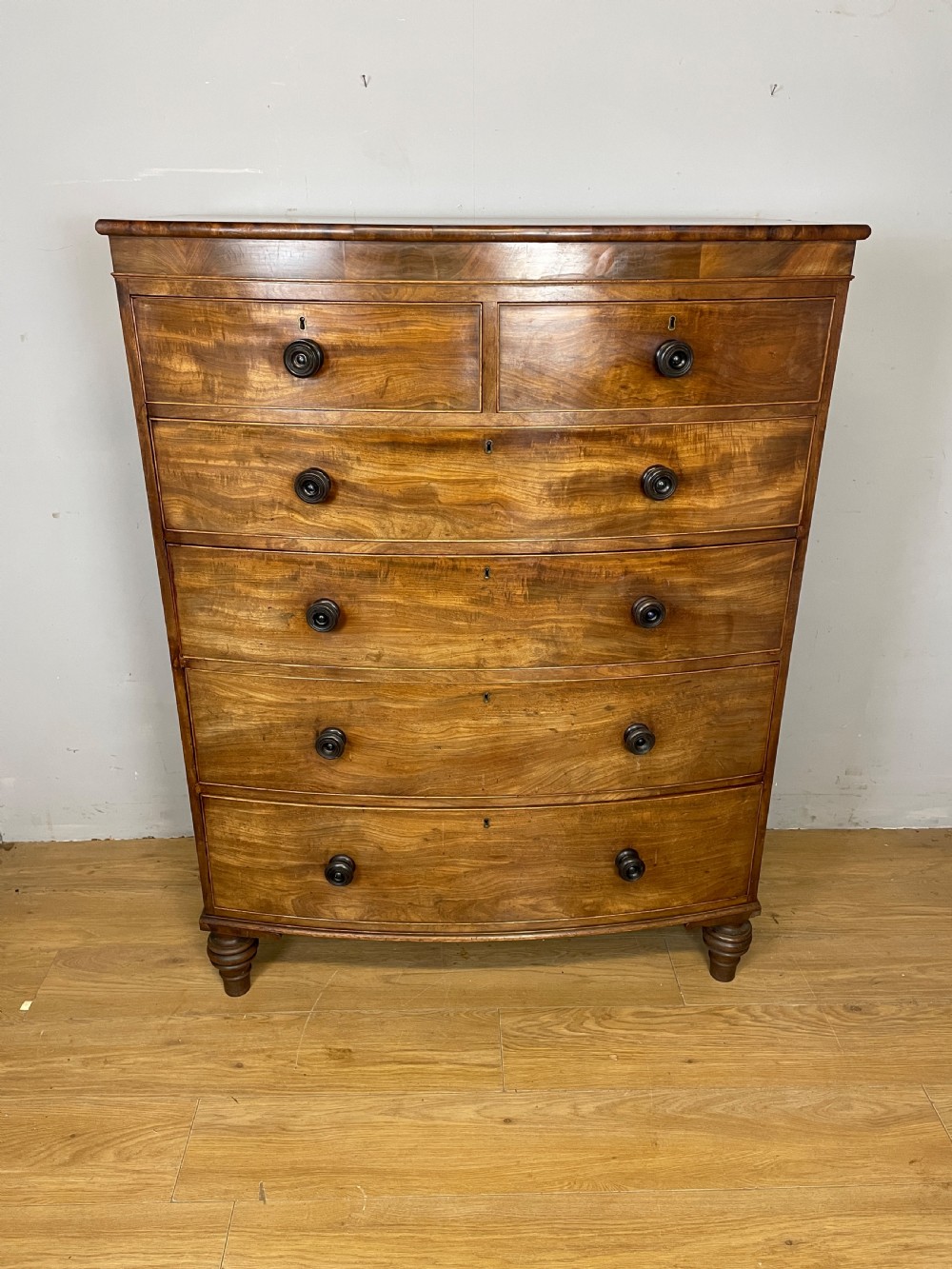 C19TH five height flame mahogany bow front chest of drawers  View II
