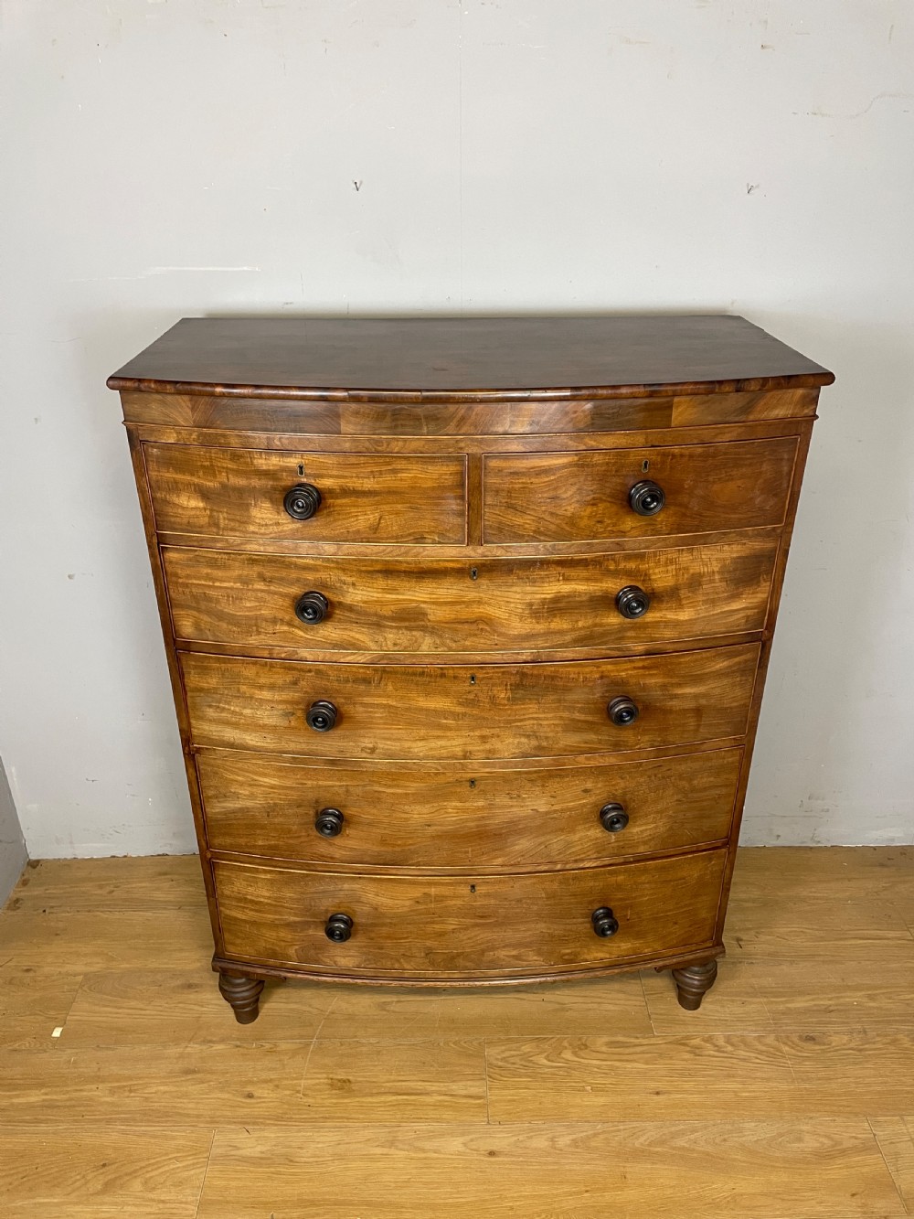 C19TH five height flame mahogany bow front chest of drawers  View III