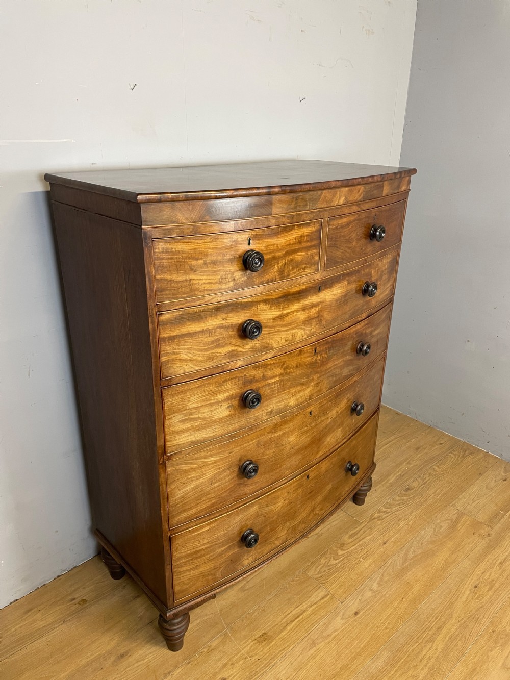 C19TH five height flame mahogany bow front chest of drawers  View IV
