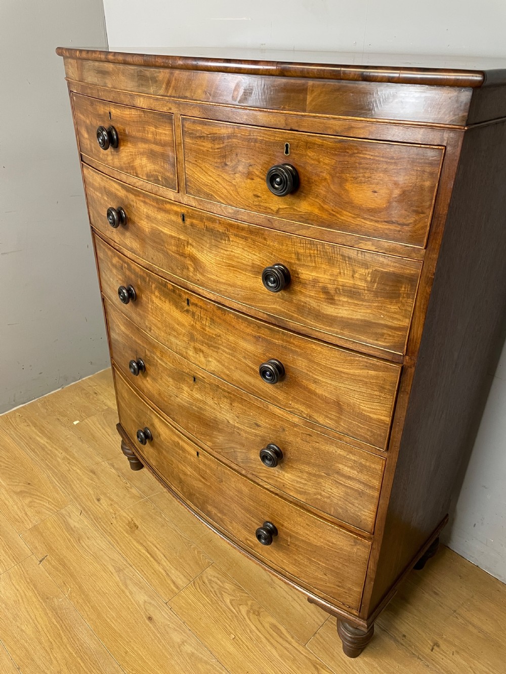 C19TH five height flame mahogany bow front chest of drawers  View IX