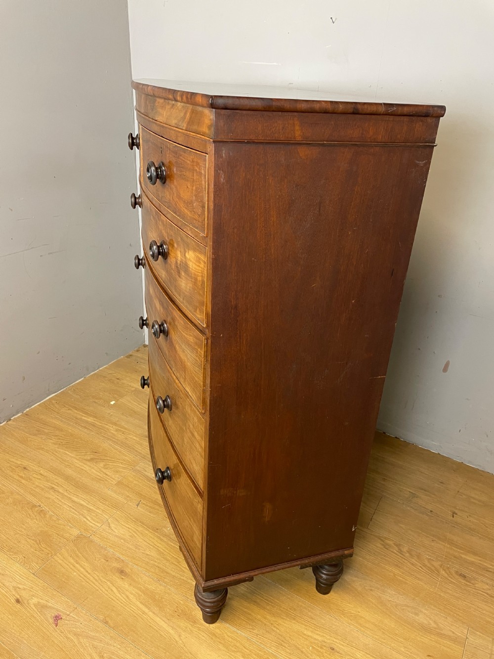 C19TH five height flame mahogany bow front chest of drawers  View X