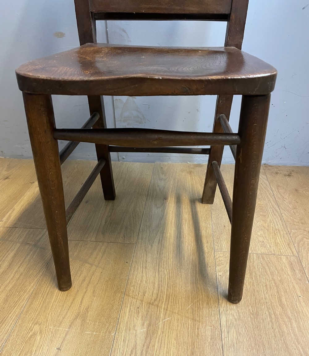 Set of six C19TH elm seated chapel chairs  View IV