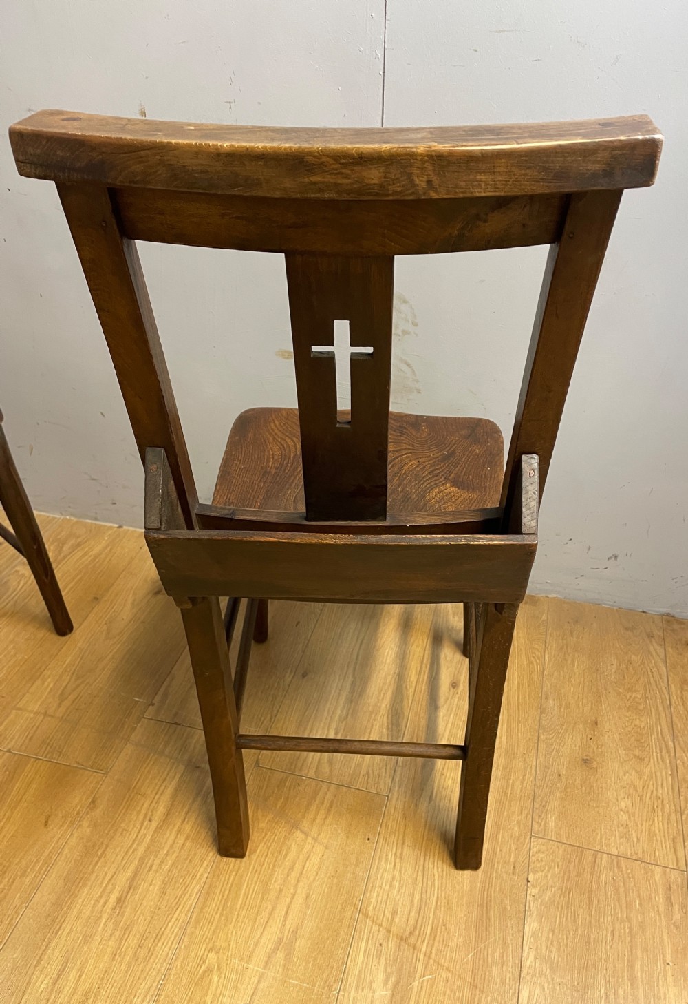Set of six C19TH elm seated chapel chairs  View VI