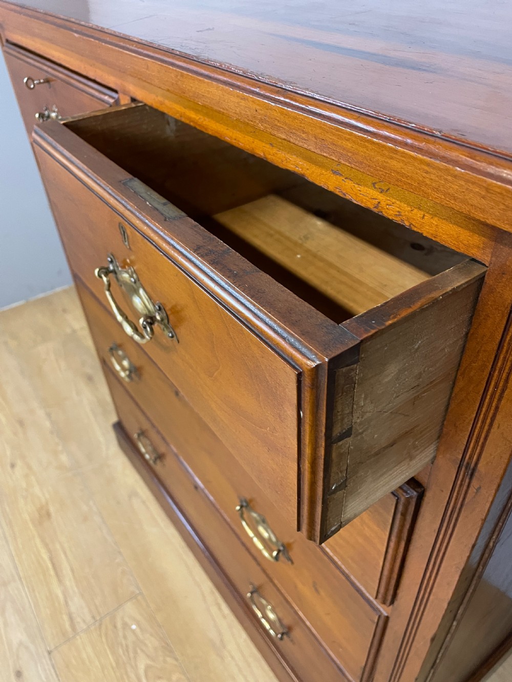 Late C19TH walnut four height chest of drawers with solid brass handles  View VII