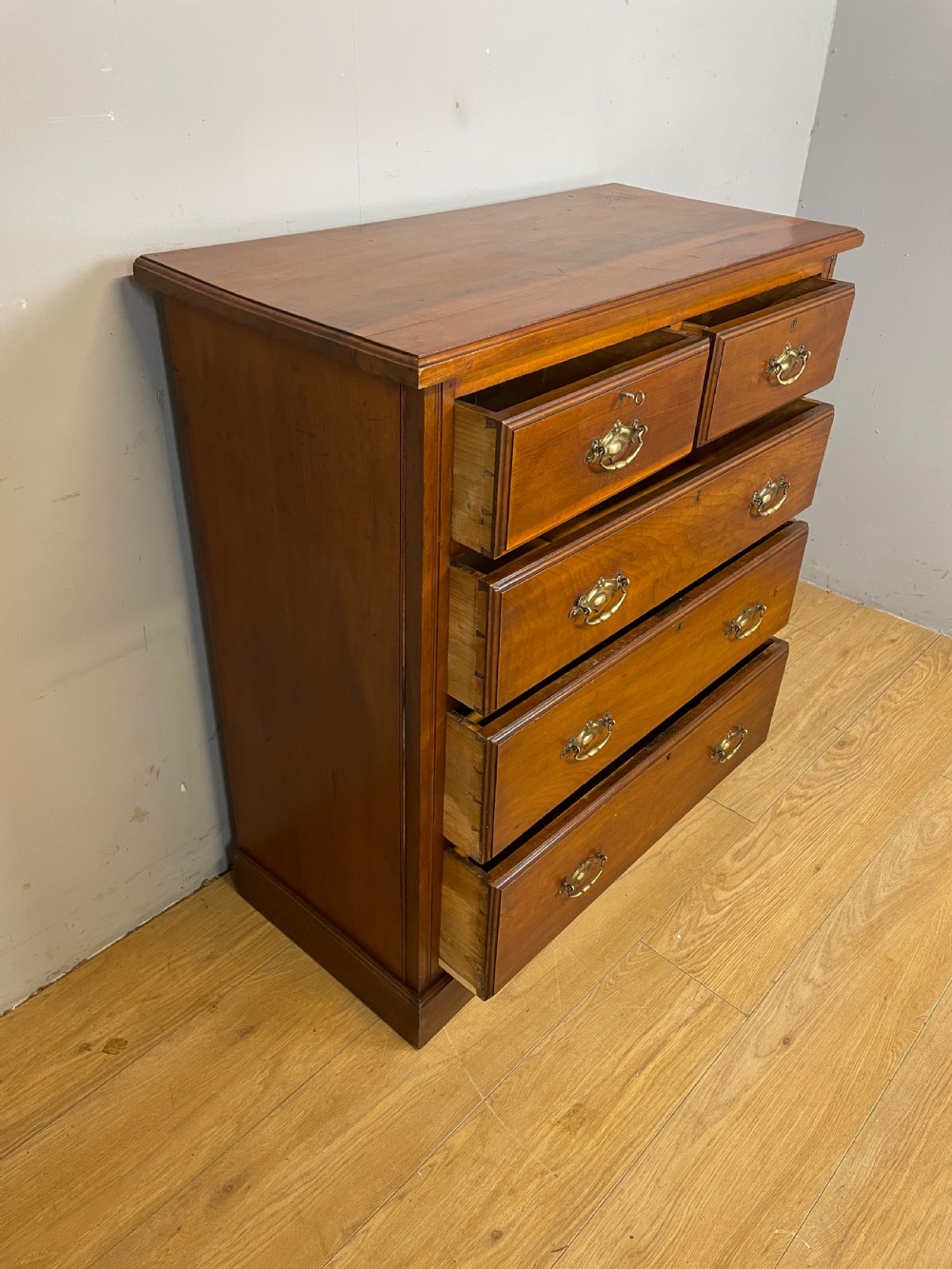 Late C19TH walnut four height chest of drawers with solid brass handles  View VIII