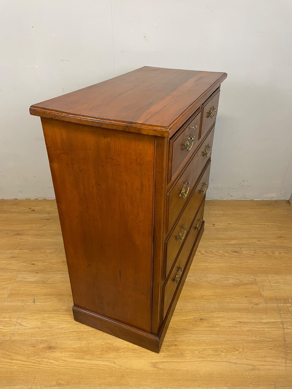 Late C19TH walnut four height chest of drawers with solid brass handles  View IX