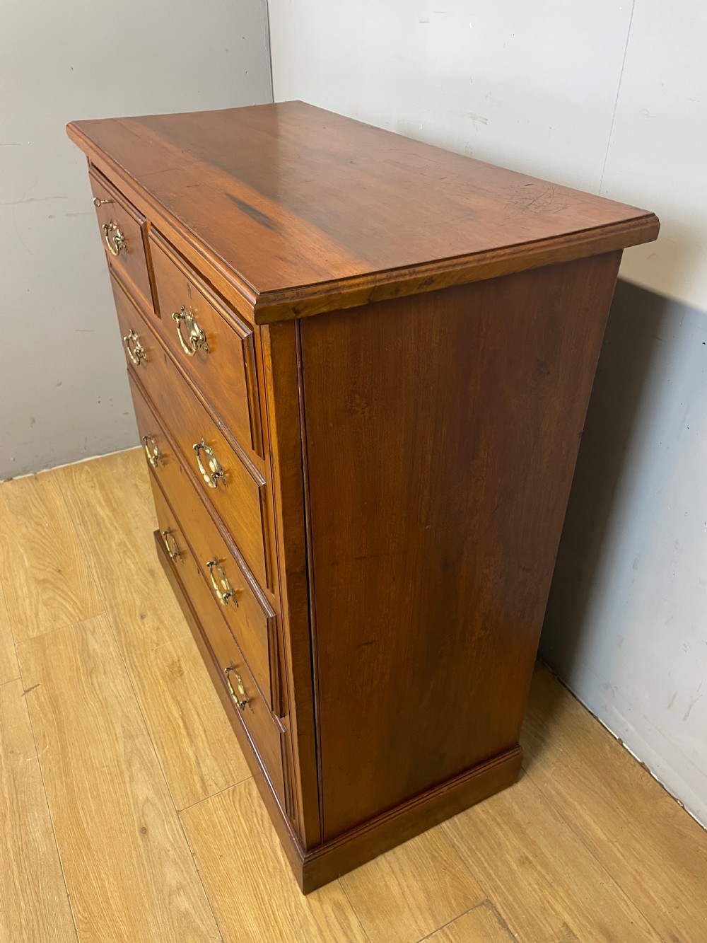 Late C19TH walnut four height chest of drawers with solid brass handles  View XI