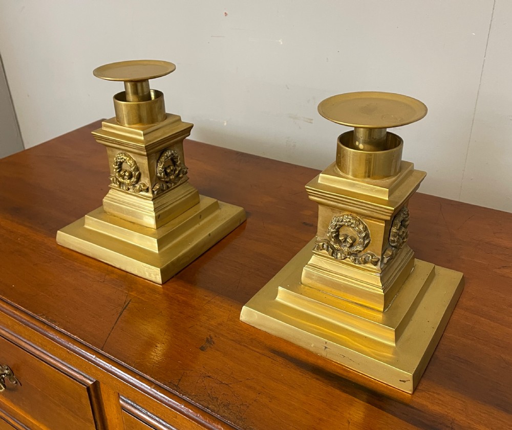 Late C19TH Solid brass heavy cast candlesticks 